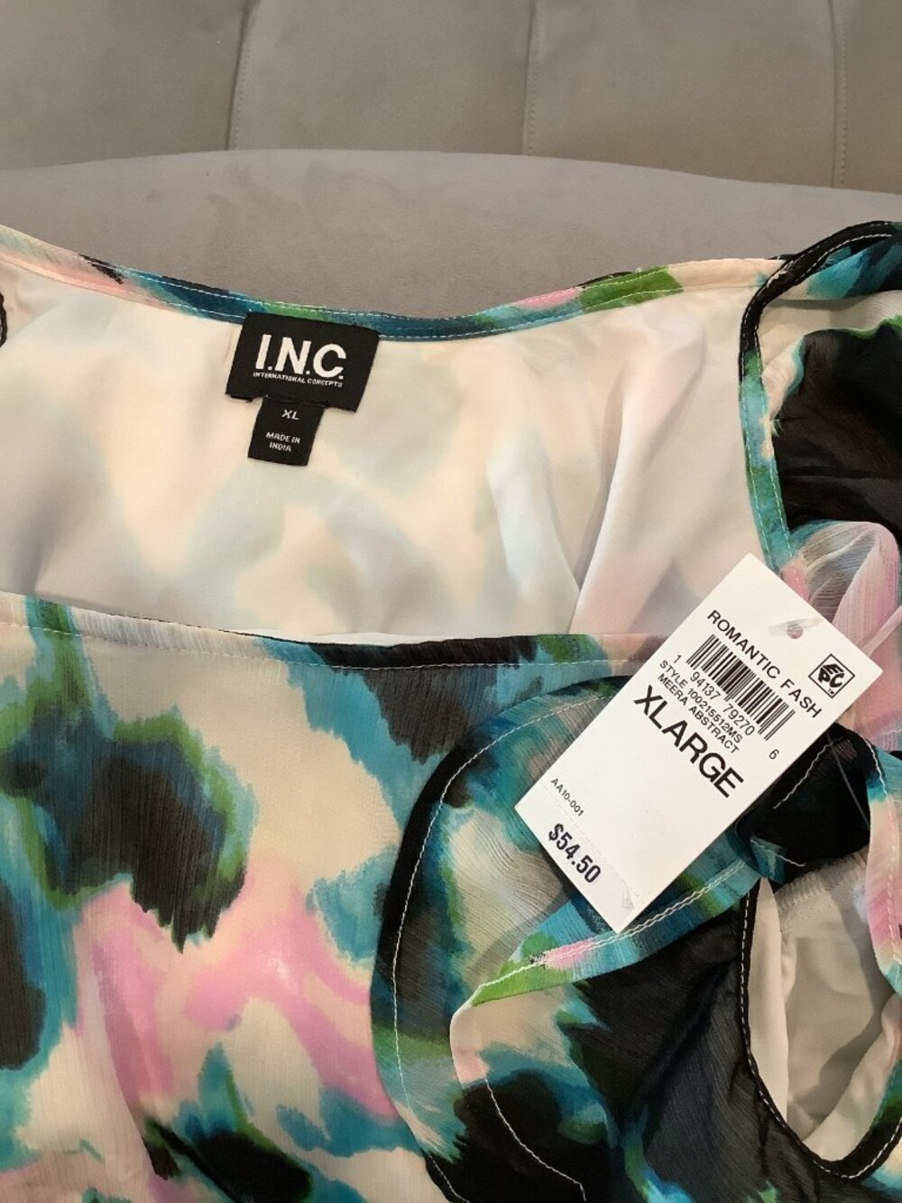 NWT- INC Sleeveless Summer Shirt w Sexy Back Split, Size XL - Picture 5 of 5
